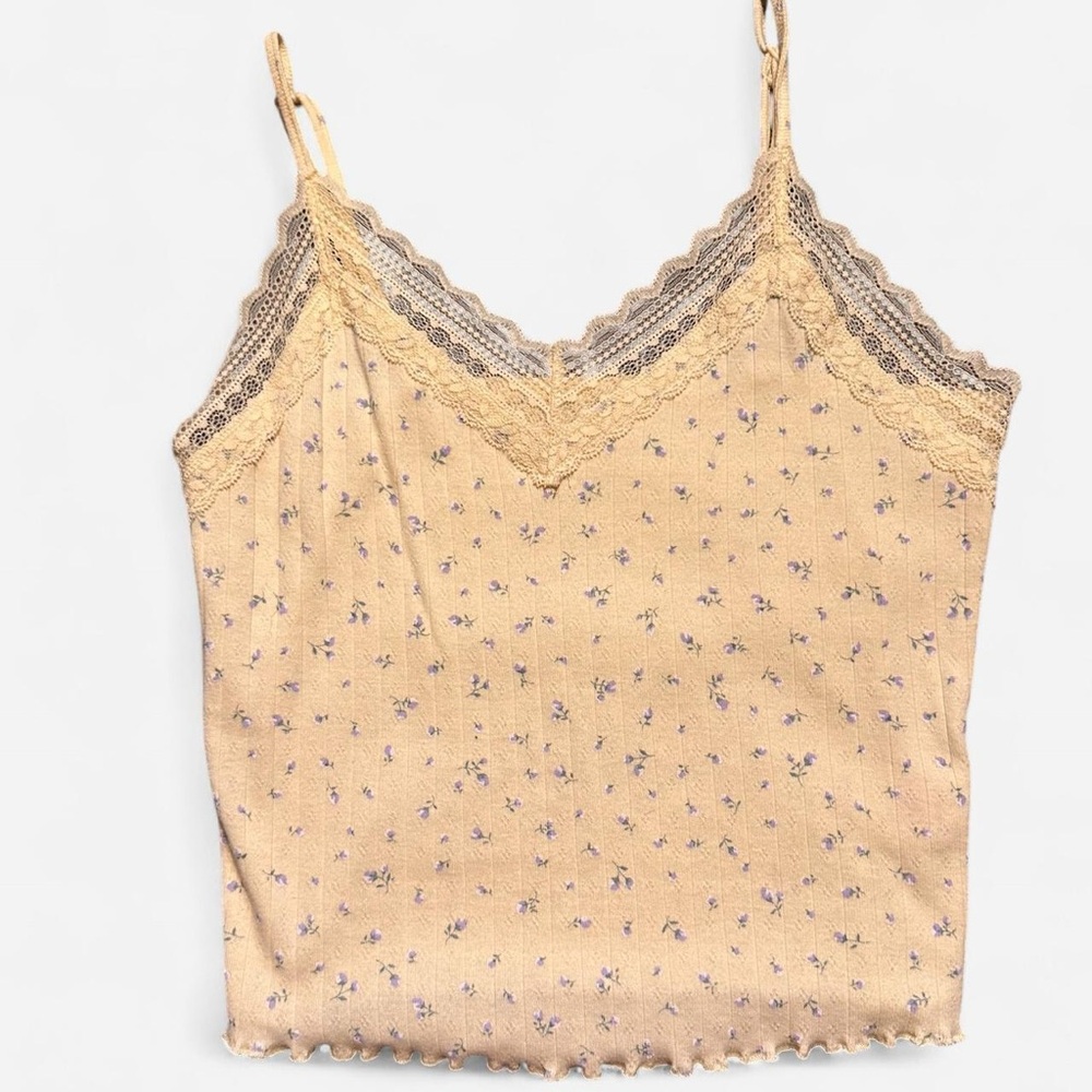 Floral Lace Trim Camisole - Yellow